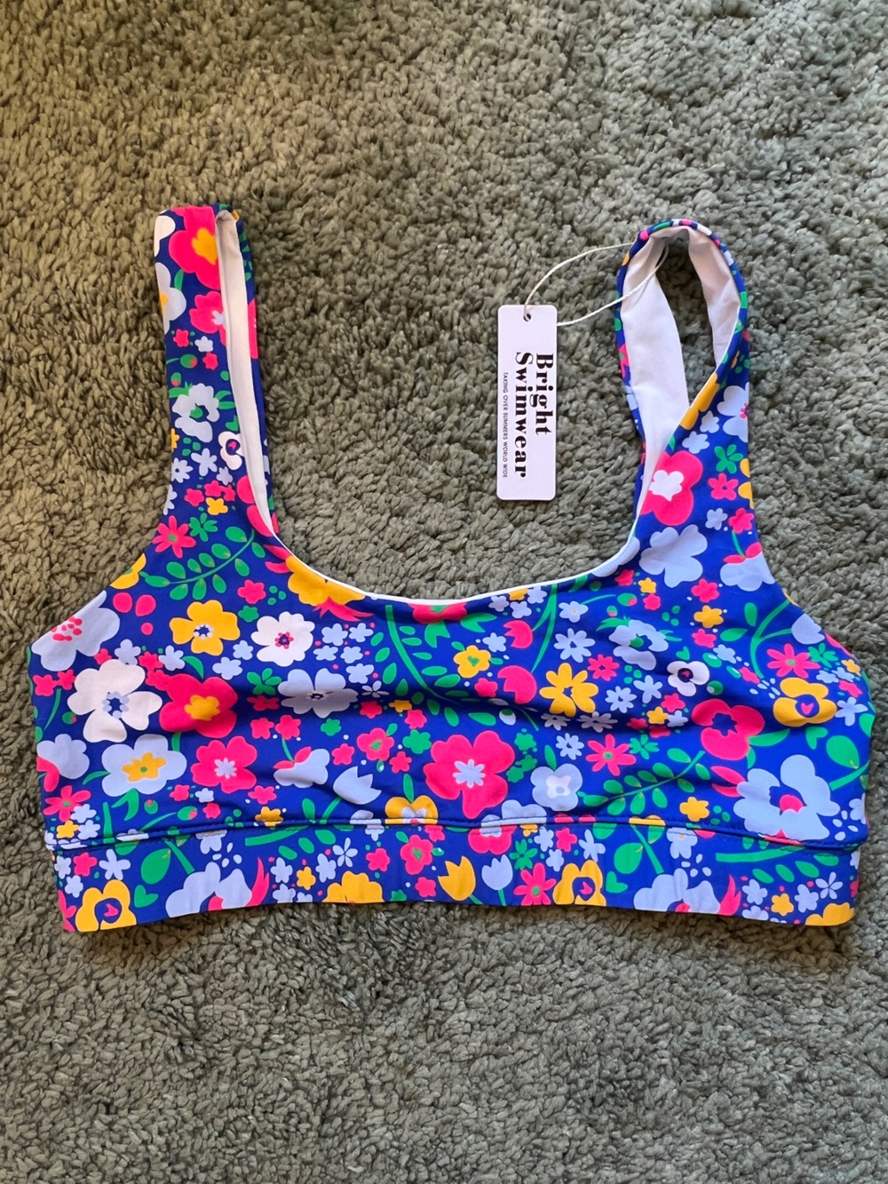 BRIGHT SWIMWEAR NWT Blue Floral Bikini Bra Top M